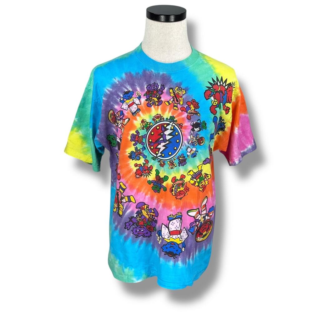 Vintage Liquid Blue Grateful Dead World Bears T-Shirt Mens Large Tie-Dye 90s USA